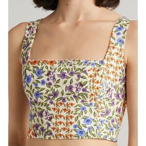 Agua Bendita Kosia Floral Beaded Cotton Crop Top L